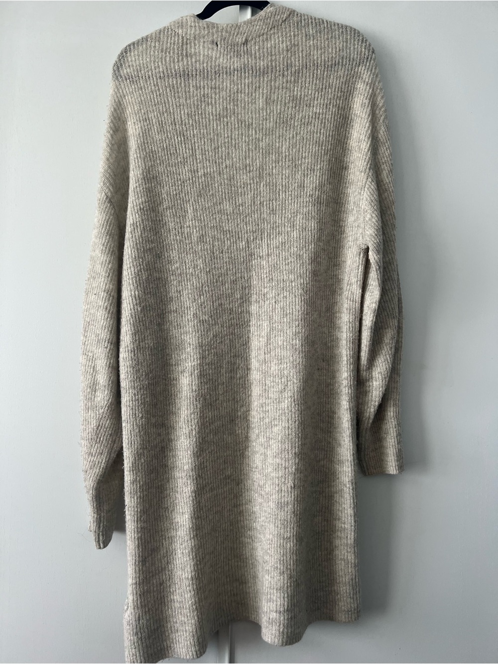 New Look Open-Front Ribbed Gray/Cream Cardigan - Picture 2 of 5